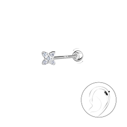 Silver Flower Cartilage Stud with Silver Ball Screw Back - 20422