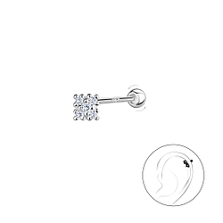 Silver Square Cartilage Stud with Silver Ball Screw Back - 20424