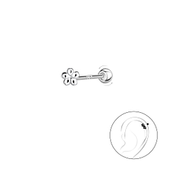 Silver Flower Cartilage Stud with Silver Ball Screw Back - 20426
