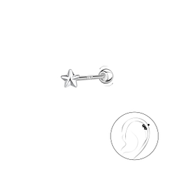 Silver Star Cartilage Stud with Silver Ball Screw Back - 20433 Silver Star Cartilage Stud with Silver Ball Screw Back - 20433