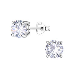 6.5mm Round Cubic Zirconia Silver Stud Earrings - Wholesale - 20420