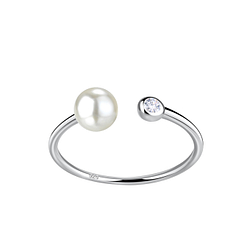 Silver Opened Ring with Pearl - 20421