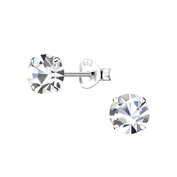 6mm Round Crystal Silver Stud Earrings - 9712