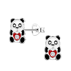 Silver Panda Stud Earrings - 20497