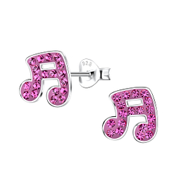 Silver Music Note Stud Earrings - 20556