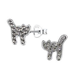 Silver Cat Stud Earrings - 20552