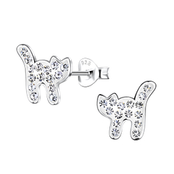 Silver Cat Stud Earrings - 20552
