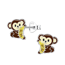 Silver Monkey Stud Earrings - 20506