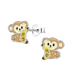 Silver Monkey Stud Earrings - 20504