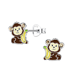 Silver Monkey Stud Earrings - 20500