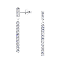 Silver Bar Stud Earrings with Hanging Tennis Chain - 20530