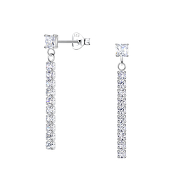 Silver Square Stud Earrings with Hanging Tennis Chain - 20531
