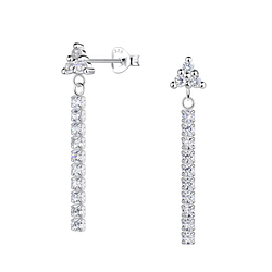 Silver Triangle Stud Earrings with Hanging Tennis Chain - 20532