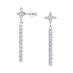 Silver Star Stud Earrings with Hanging Tennis Chain - 20535
