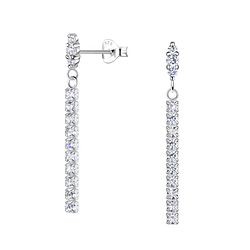 Silver Marquise Stud Earrings with Hanging Tennis Chain - 20536