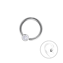 Silver Single Stone Helix Hoop - 20642