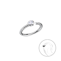Silver Single Stone Helix Hoop - Wholesale - 20641 Silver Single Stone Helix Hoop - Wholesale - 20641