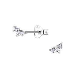 Silver Three Stones Stud Earrings - 20629