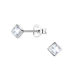 3mm Square Cubic Zirconia Silver Stud Earrings - 20608 3mm Square Cubic Zirconia Silver Stud Earrings - 20608