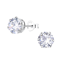 7mm Round Cubic Zirconia Silver Stud Earrings - 20613