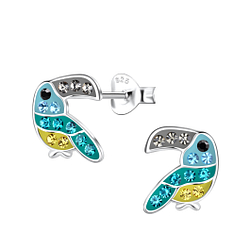 Silver Hornbill Stud Earrings - 20568