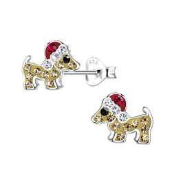 Silver Christmas Dog Stud Earrings - 20599
