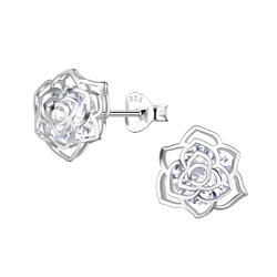 Silver Flower Stud Earrings - 20617