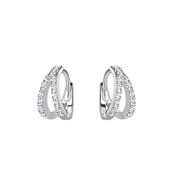 Silver Double Line Huggie Earrings - 19726