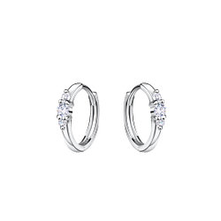 Silver Three Stones Huggie Earrings - 20660