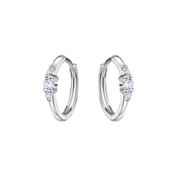 Silver Three Stones Huggie Earrings - 20657