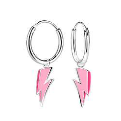 Silver Lightning Bolt Charm Hoop Earrings - 20624 Silver Lightning Bolt Charm Hoop Earrings - 20624