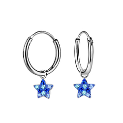 Silver Star Charm Hoop Earrings - 20588