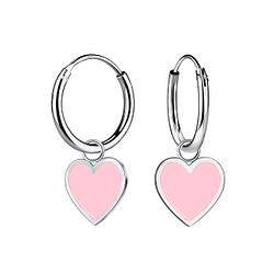 Silver Heart Charm Hoop Earrings - 20583
