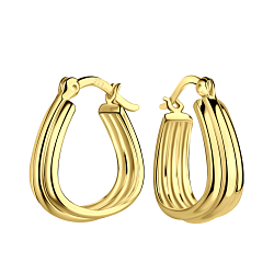 Silver Patterned French Lock Hoop Earrings - 20570