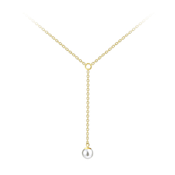 Silver Hanging Chain Necklace with 6mm Pearl - 19987