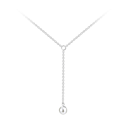 Silver Hanging Chain Necklace with 6mm Pearl - 19986