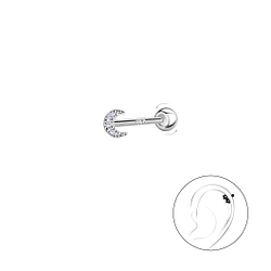 Silver Moon Cartilage Stud with Ball Screw Back - Wholesale - 20445