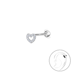 Silver Heart Cartilage Stud with Ball Screw Back - 20446