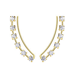 Silver Curved Line Cubic Zirconia Ear Climbers - 20727