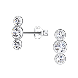 Silver Three Stones Stud Earrings - 20706