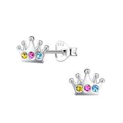 Silver Crown Stud Earrings - 20833
