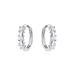 Silver Three Stones Huggie Earrings - 20689