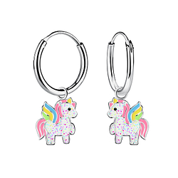 Silver Unicorn Charm Hoop Earrings - 20458