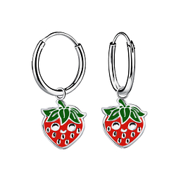 Silver Strawberry Charm Hoop Earrings - 20830