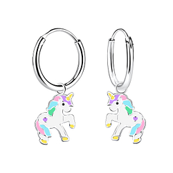 Silver Unicorn Charm Hoop Earrings - 12606 Silver Unicorn Charm Hoop Earrings - 12606