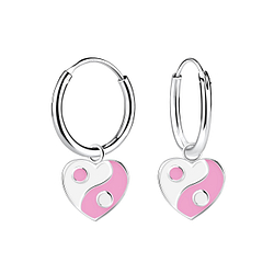 Silver Yin Yang Charm Hoop Earrings - 20764