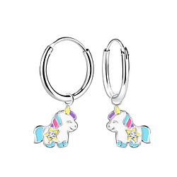 Silver Unicorn Charm Hoop Earrings - 20772 Silver Unicorn Charm Hoop Earrings - 20772