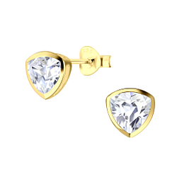 6mm Trillion Cubic Zirconia Silver Stud Earrings - 21020