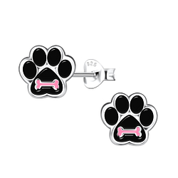 Silver Paw Print Stud Earrings - 20969