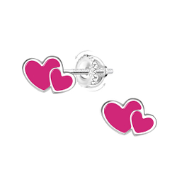Silver Heart Screw Back Earrings - 20912